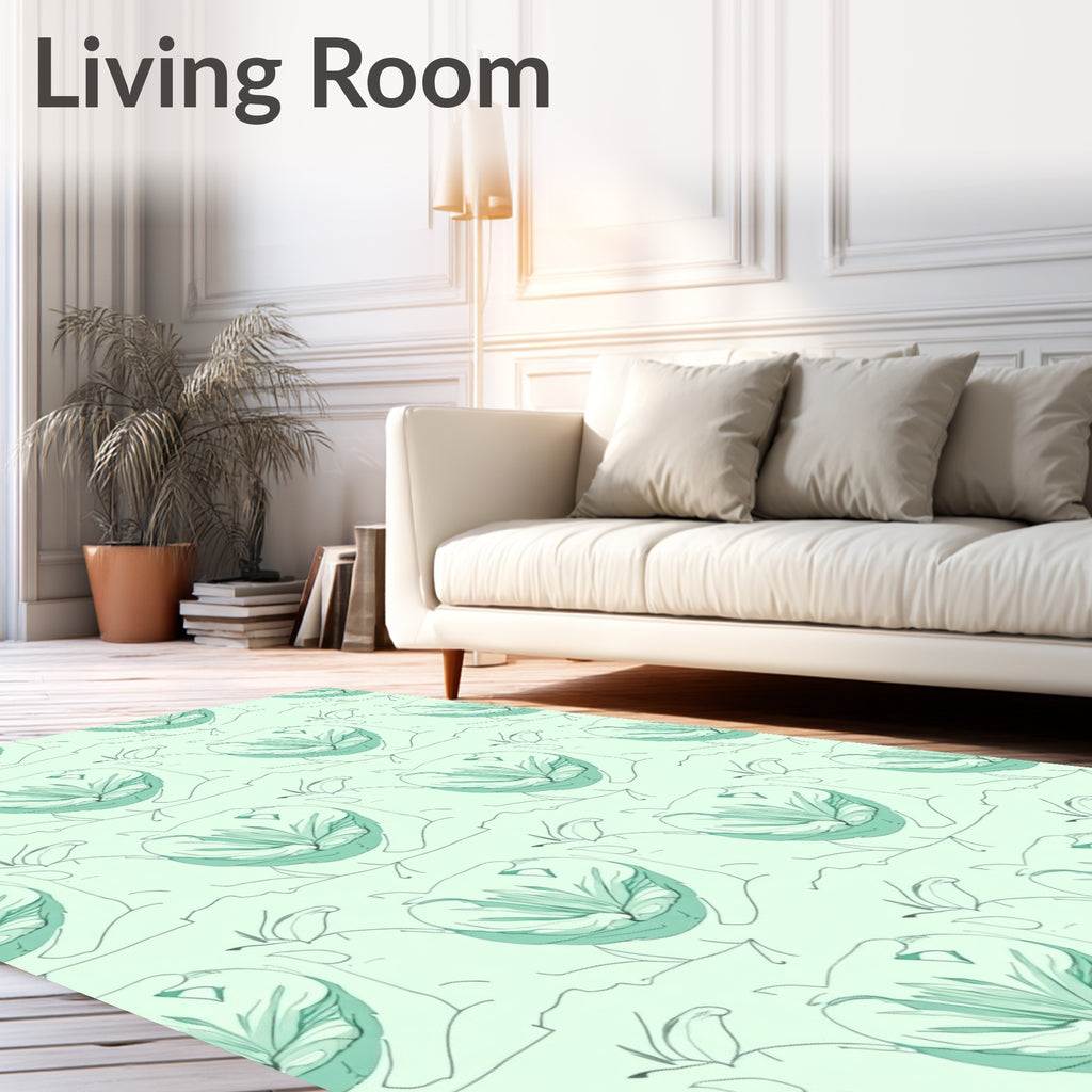 Green Floral With Sketchy Outline Rug