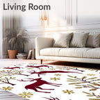 Burgundy Deer Forest with Gold Snowflakes Rug