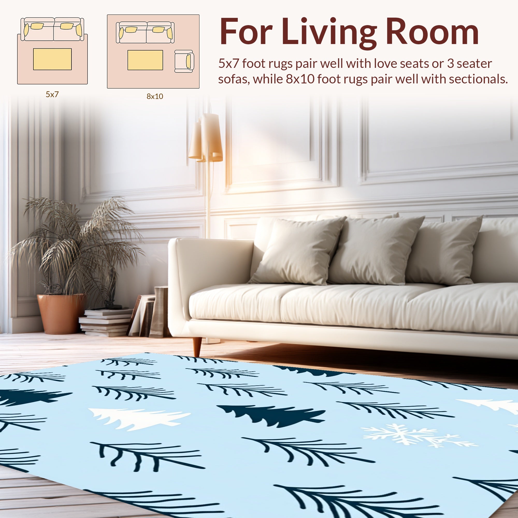 Winter Forest Pattern with Snowflakes Rug