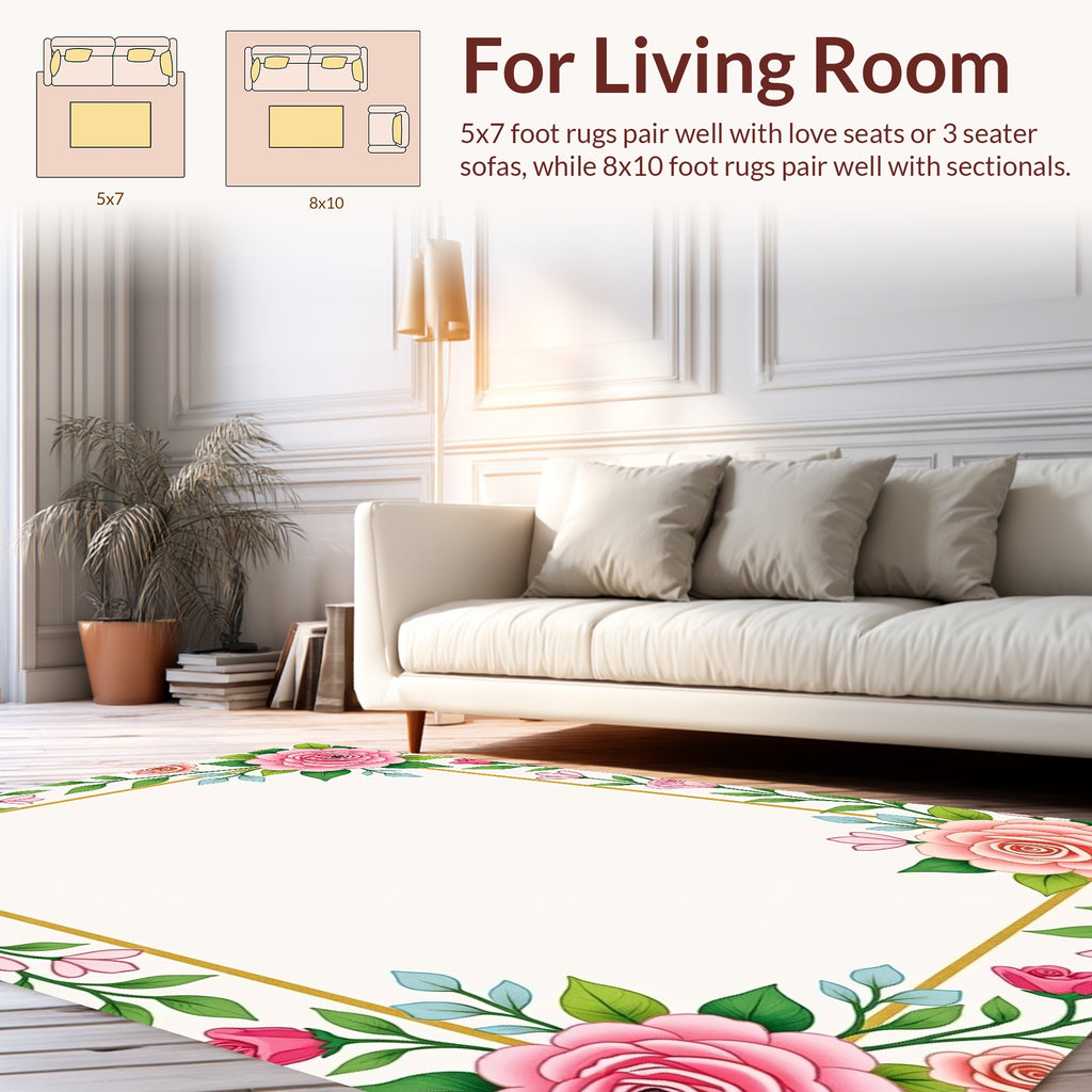 Pink Floral Border Design Rug