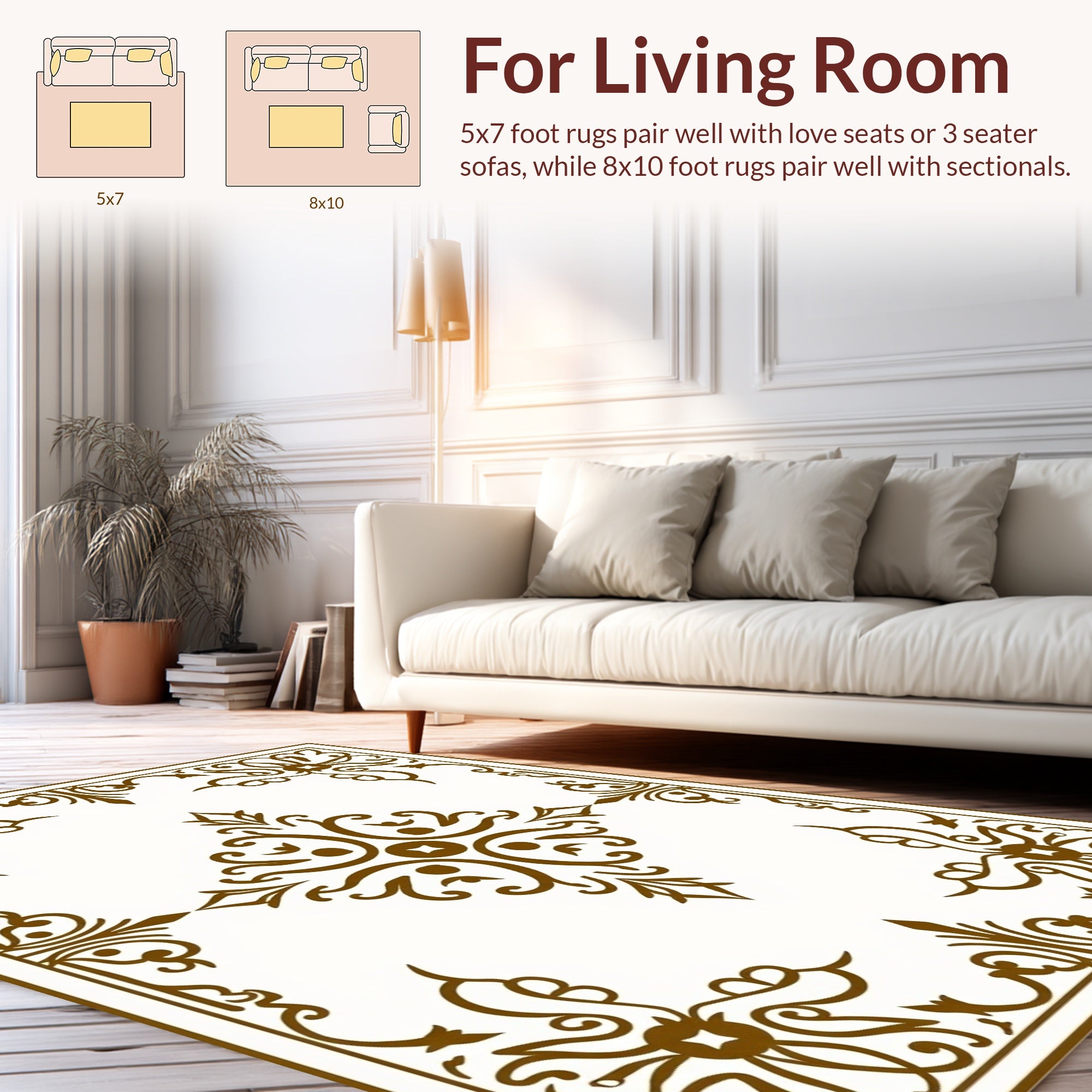 Elegant Brown Scrollwork Central Medallion Design Rug