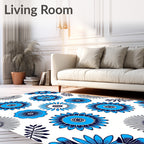 Vibrant Cornflower Blue Floral Medallion Rug