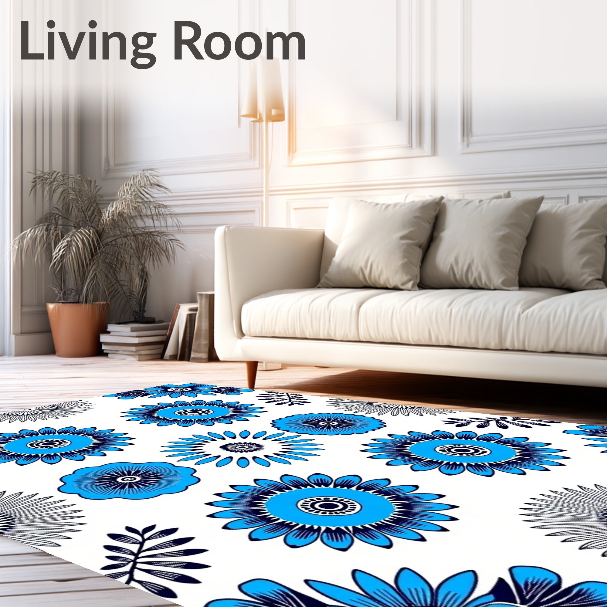 Vibrant Cornflower Blue Floral Medallion Rug