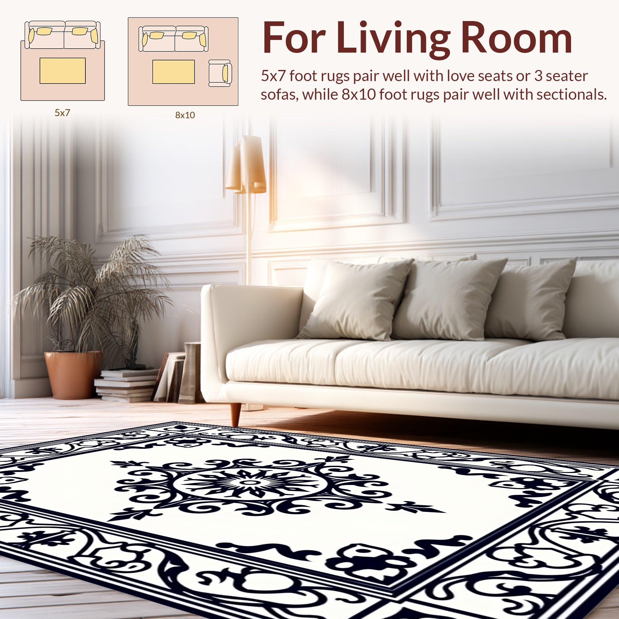 Classic Black White Ornate Medallion Rug