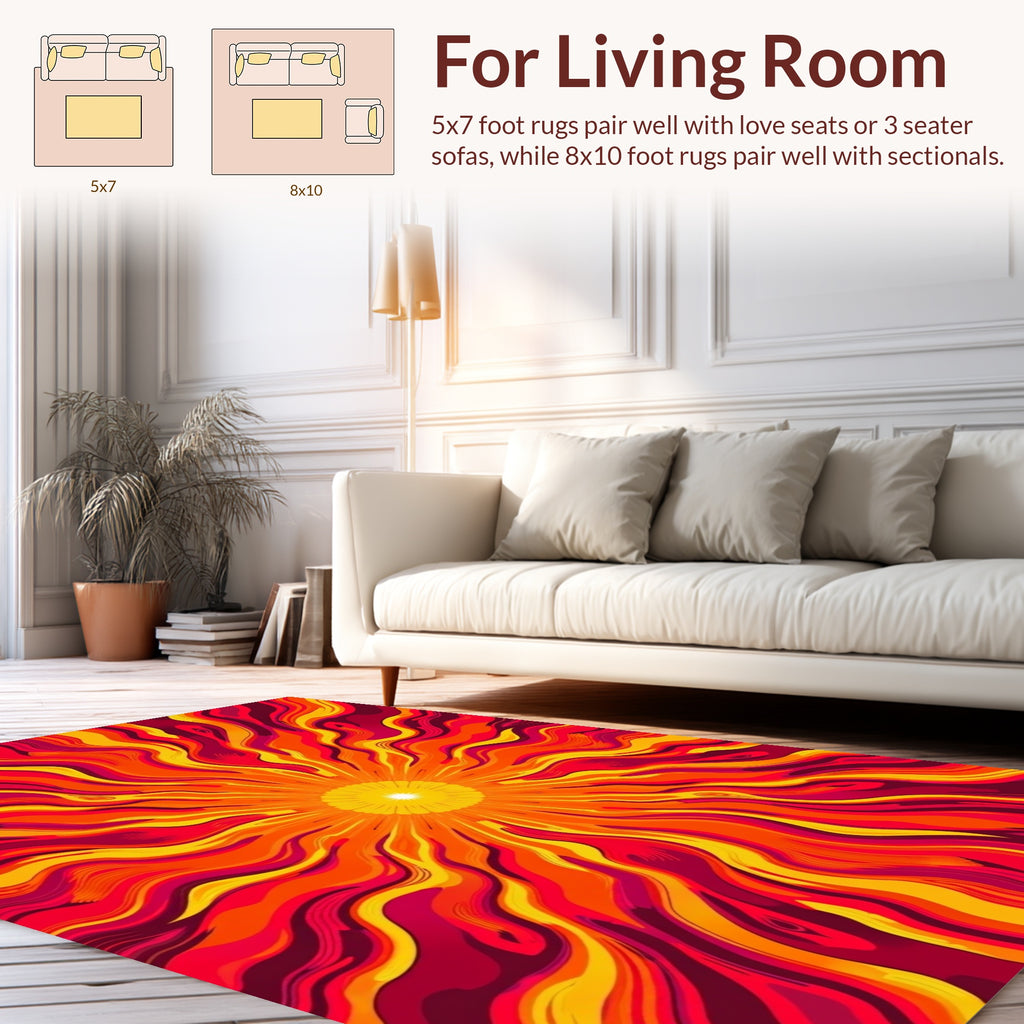 Radiant Sunburst Abstract Waves Rug