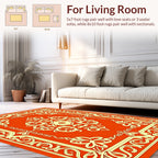 Orange Floral Scroll Pattern Rug