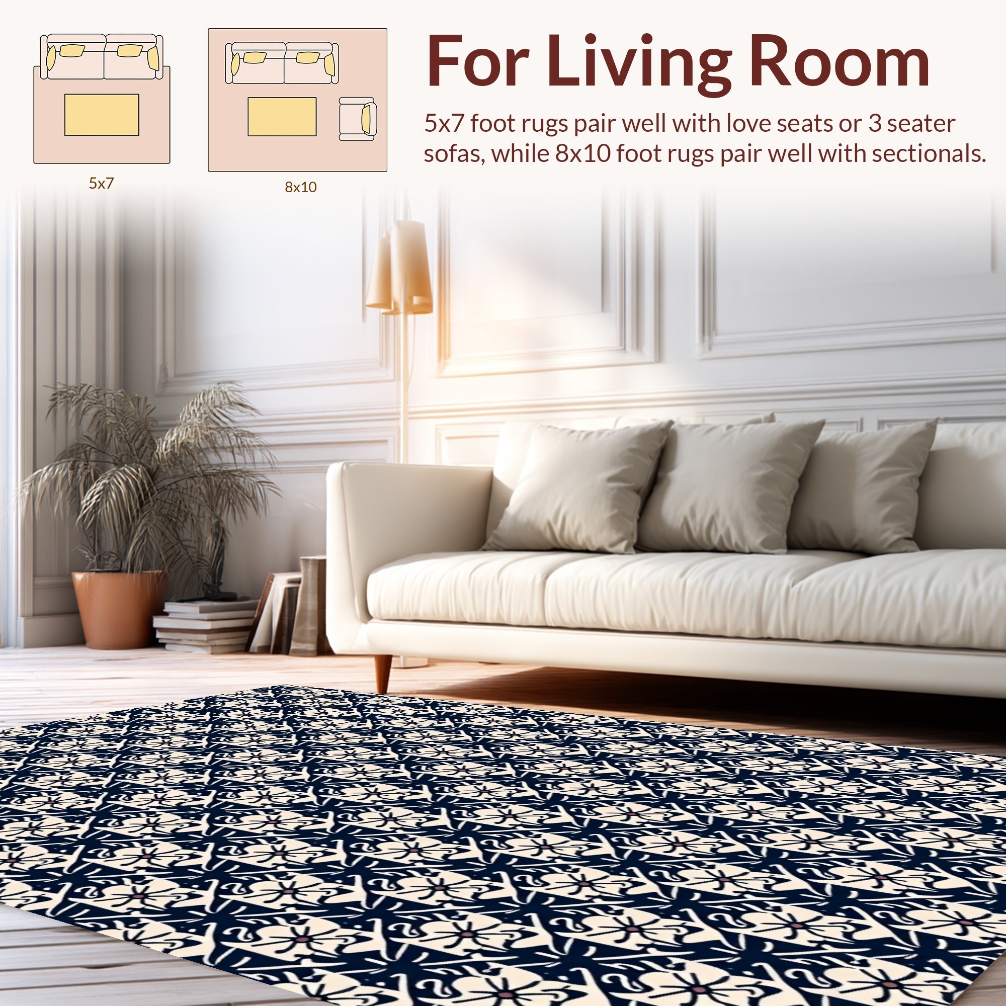 Indigo Cream Floral Star Pattern Rug
