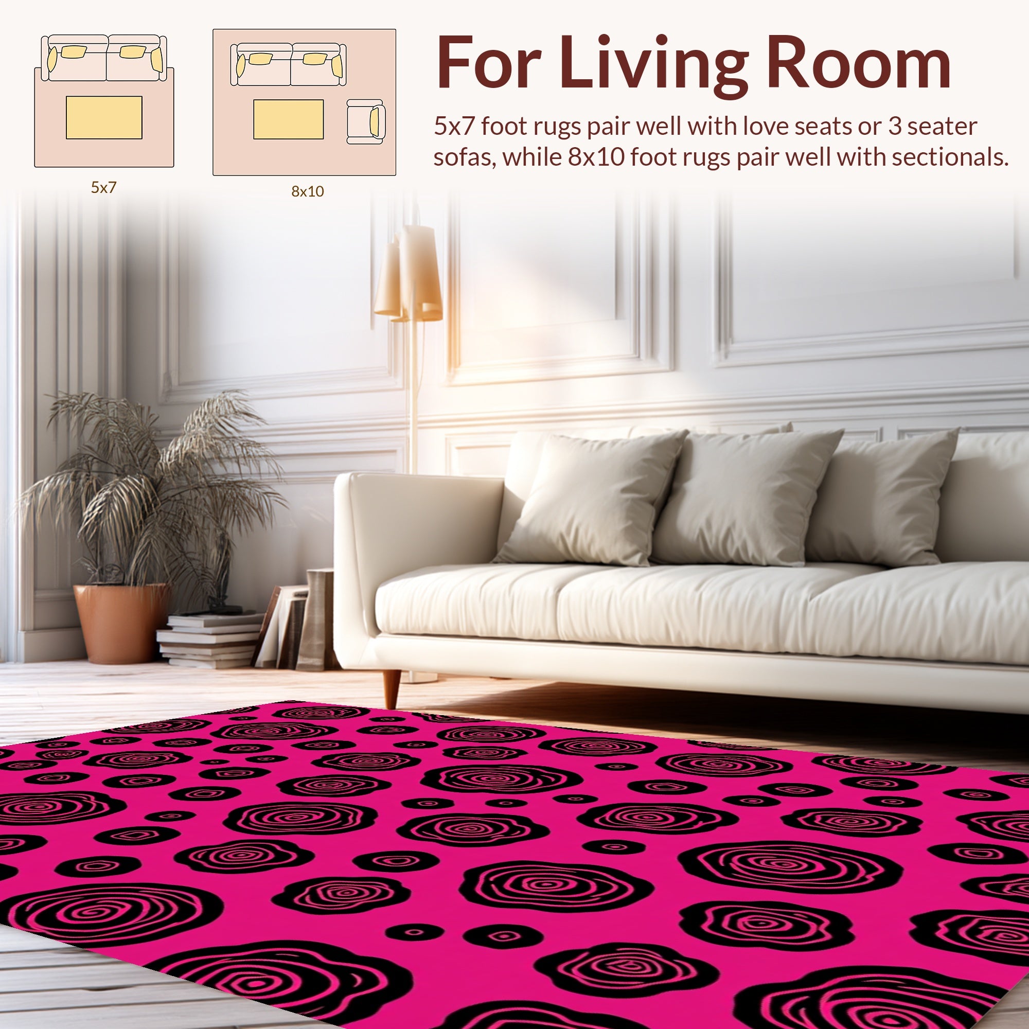 Bold Pink Swirl Flower Design Rug