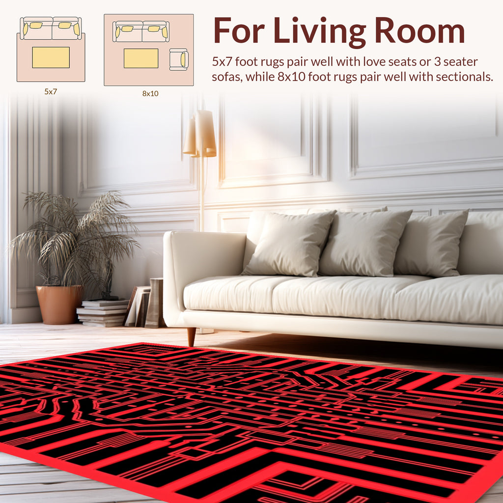 Circuit Board Inspired Geometric Design Rug