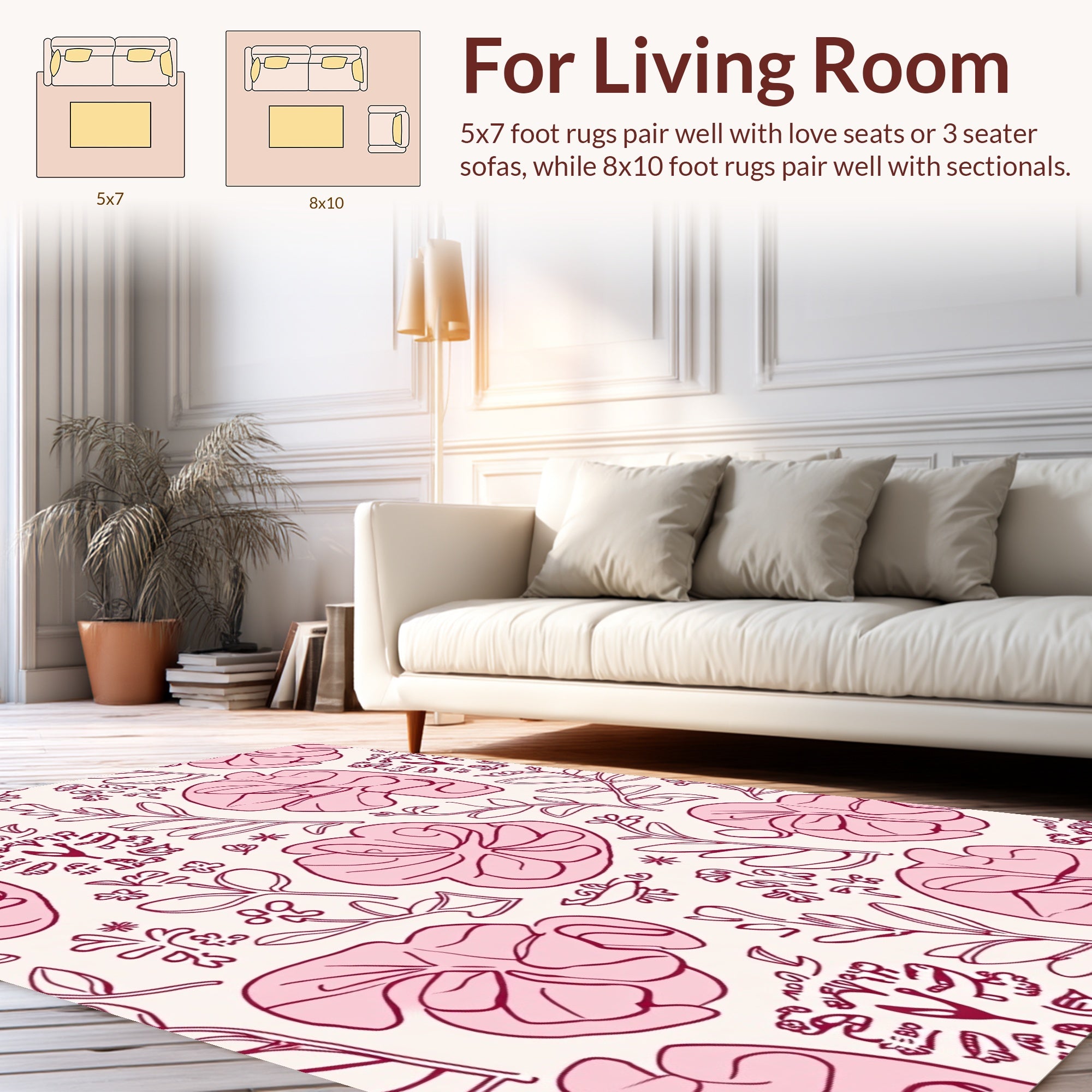 Whimsical Floral Outline Pattern Rug