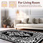 Elegant Black White Floral Pattern Rug