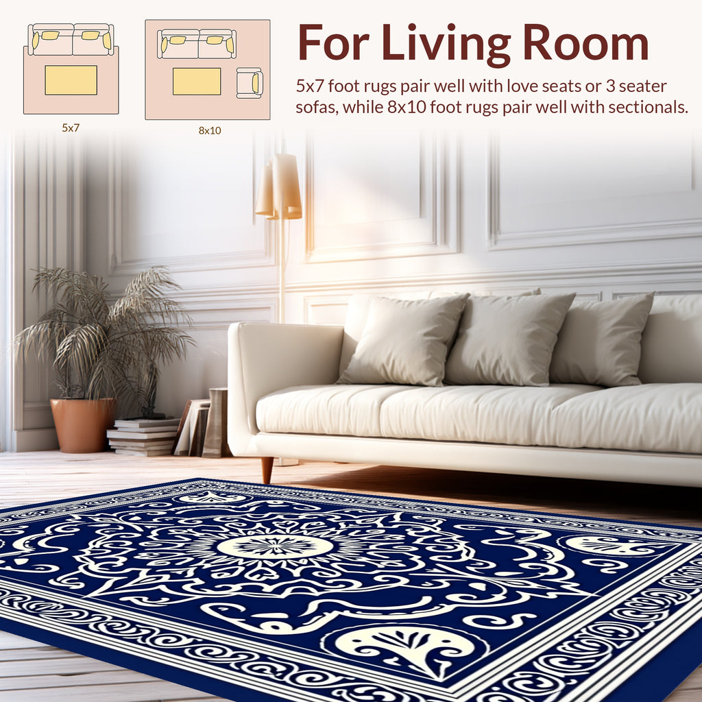 Blue Ivory Intricate Mandala Design Rug