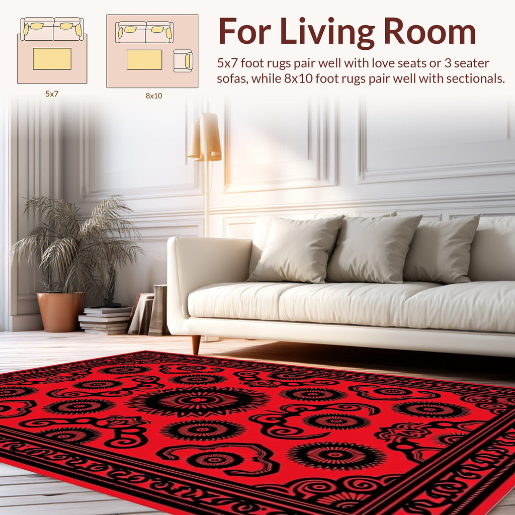 Bold Black 2 Tone Floral Medallion Rug