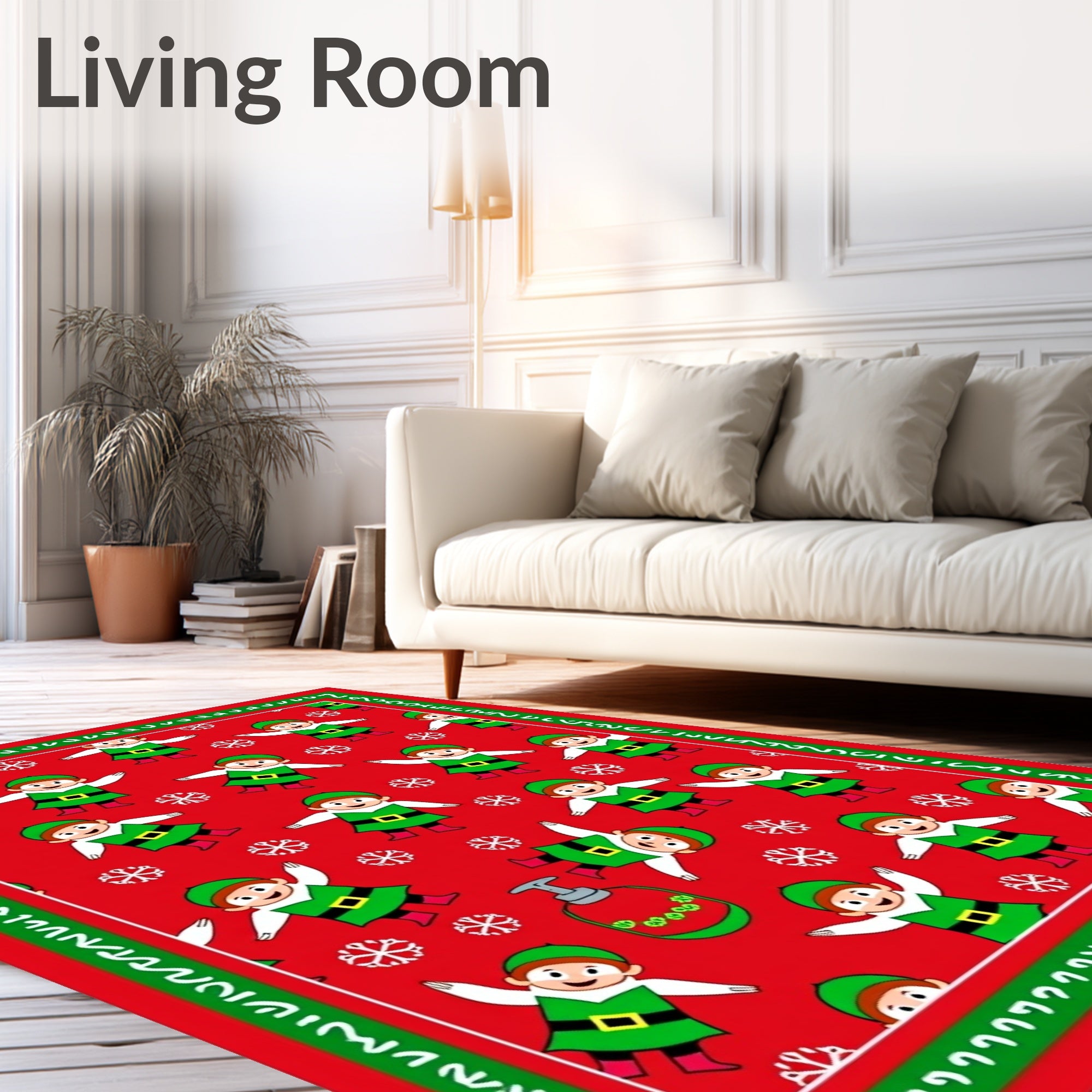 Festive Elves And Snowflakes Red Rug