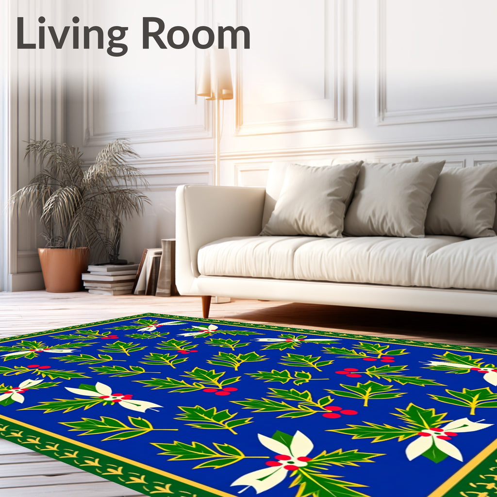 Blue Holly Berry Branch Medley Swirls Rug