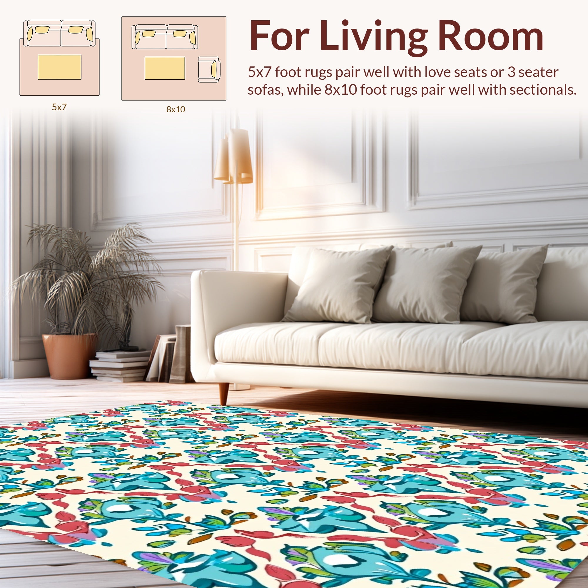 Vibrant Floral Damask Pattern Rug