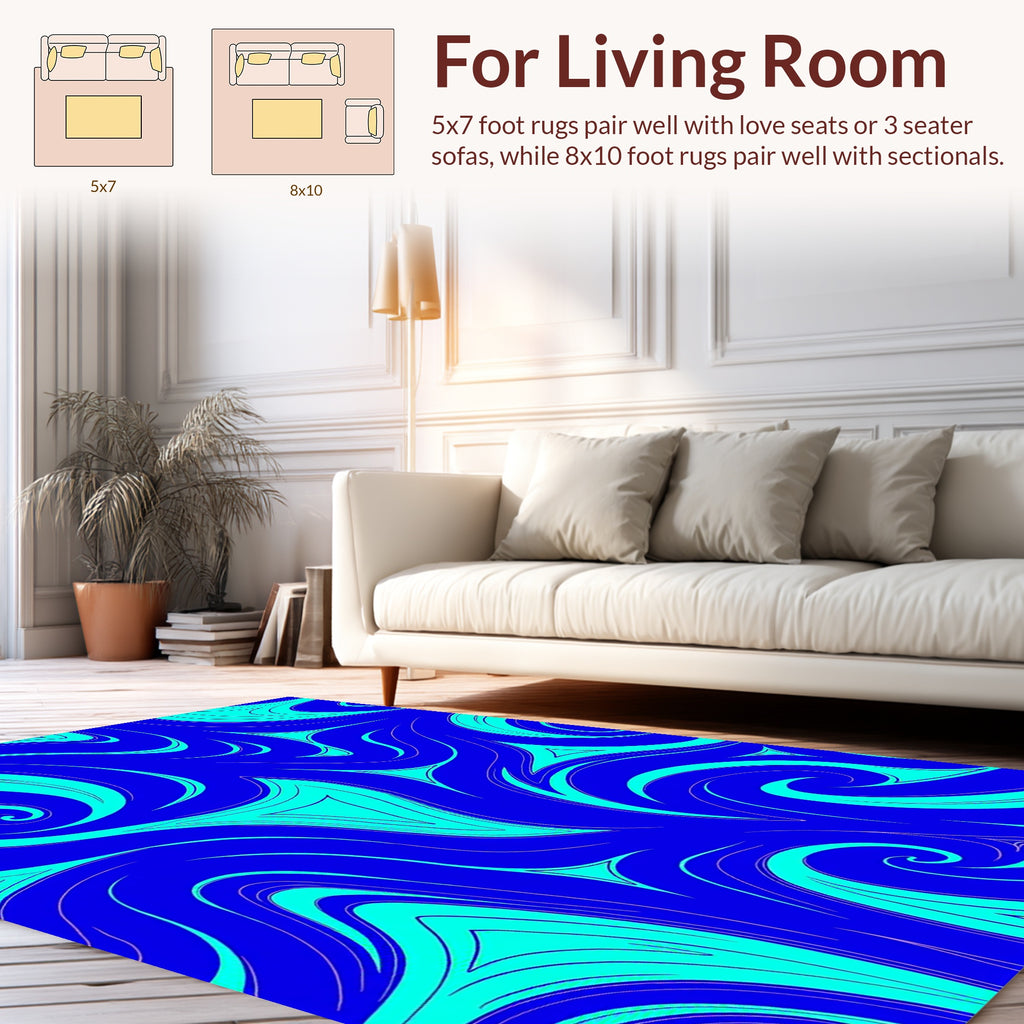 Blue Teal Swirl Shape Pattern Rug