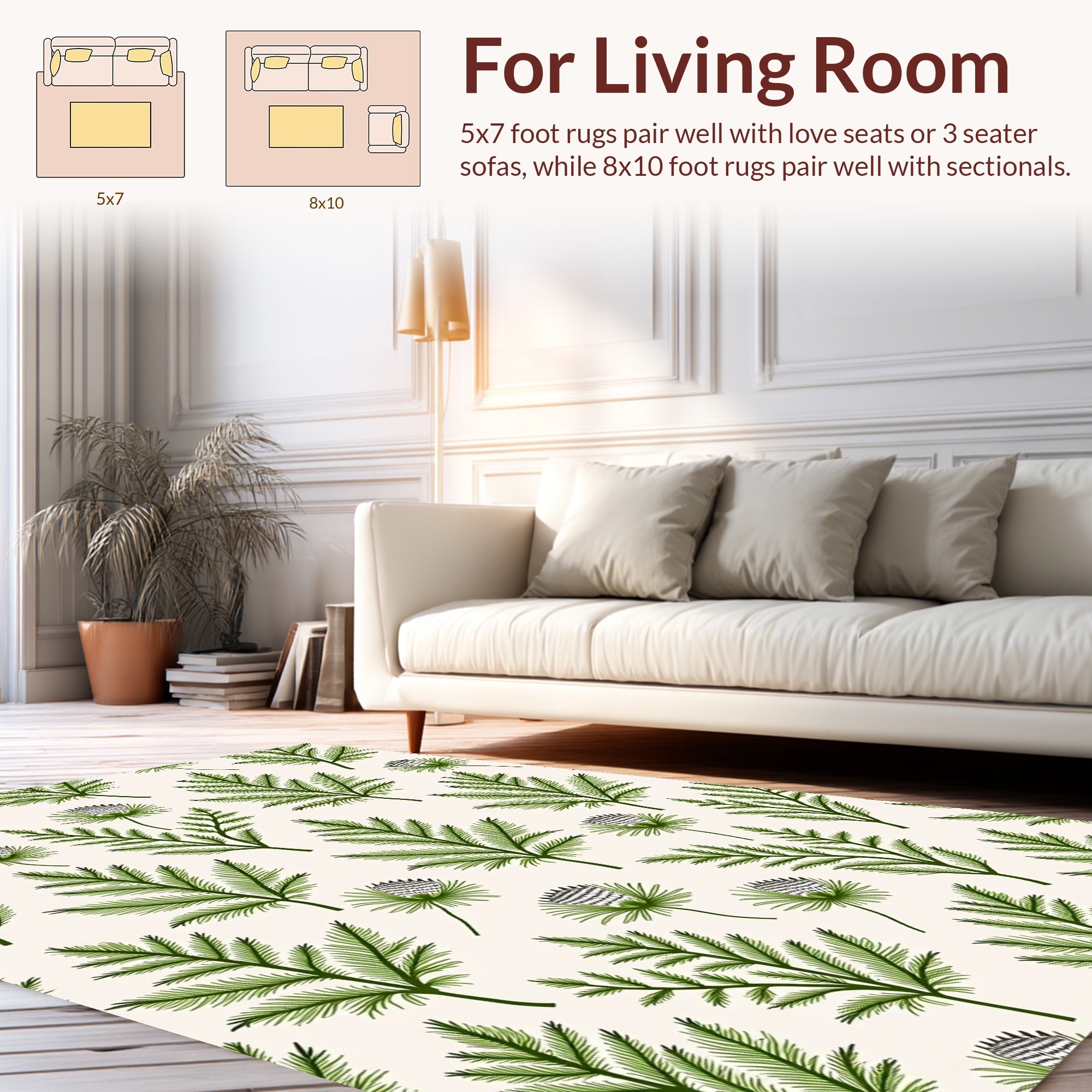 Green Leafy Botanical Pattern Rug