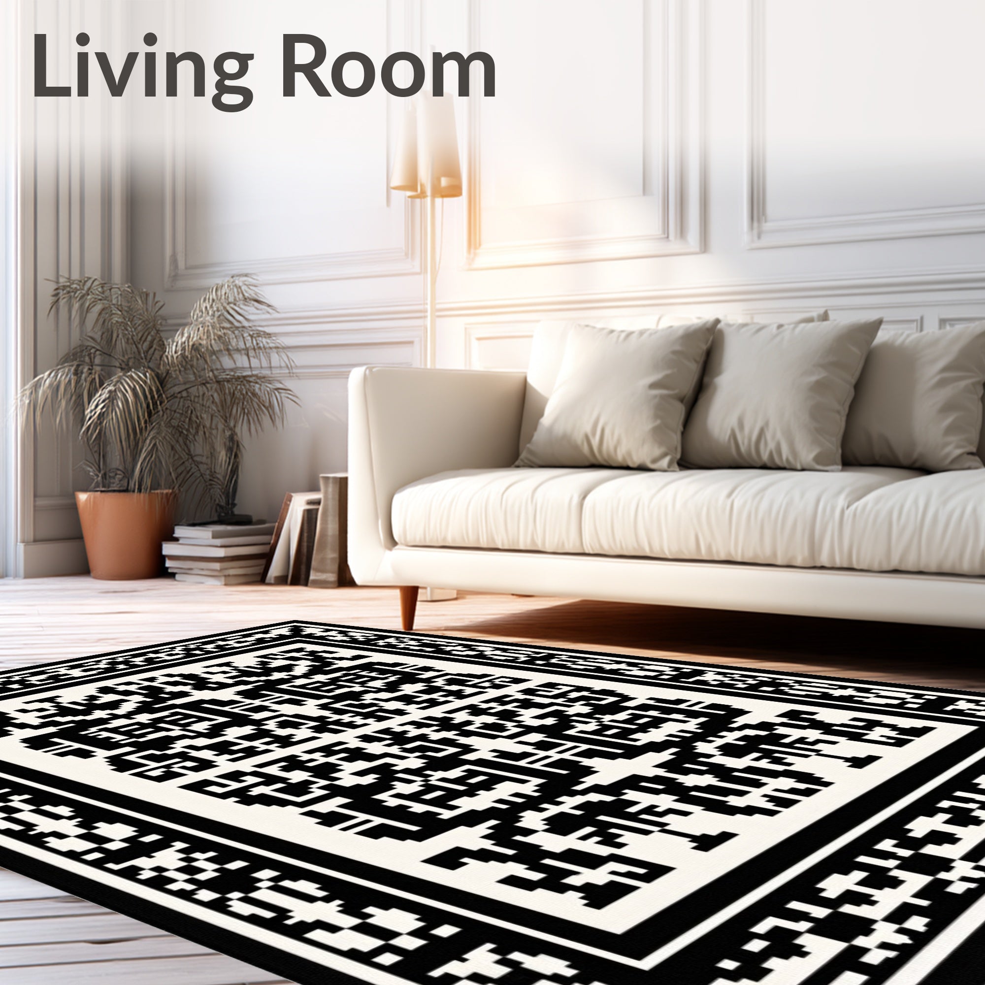 Abstract Black and White Geometric Rug