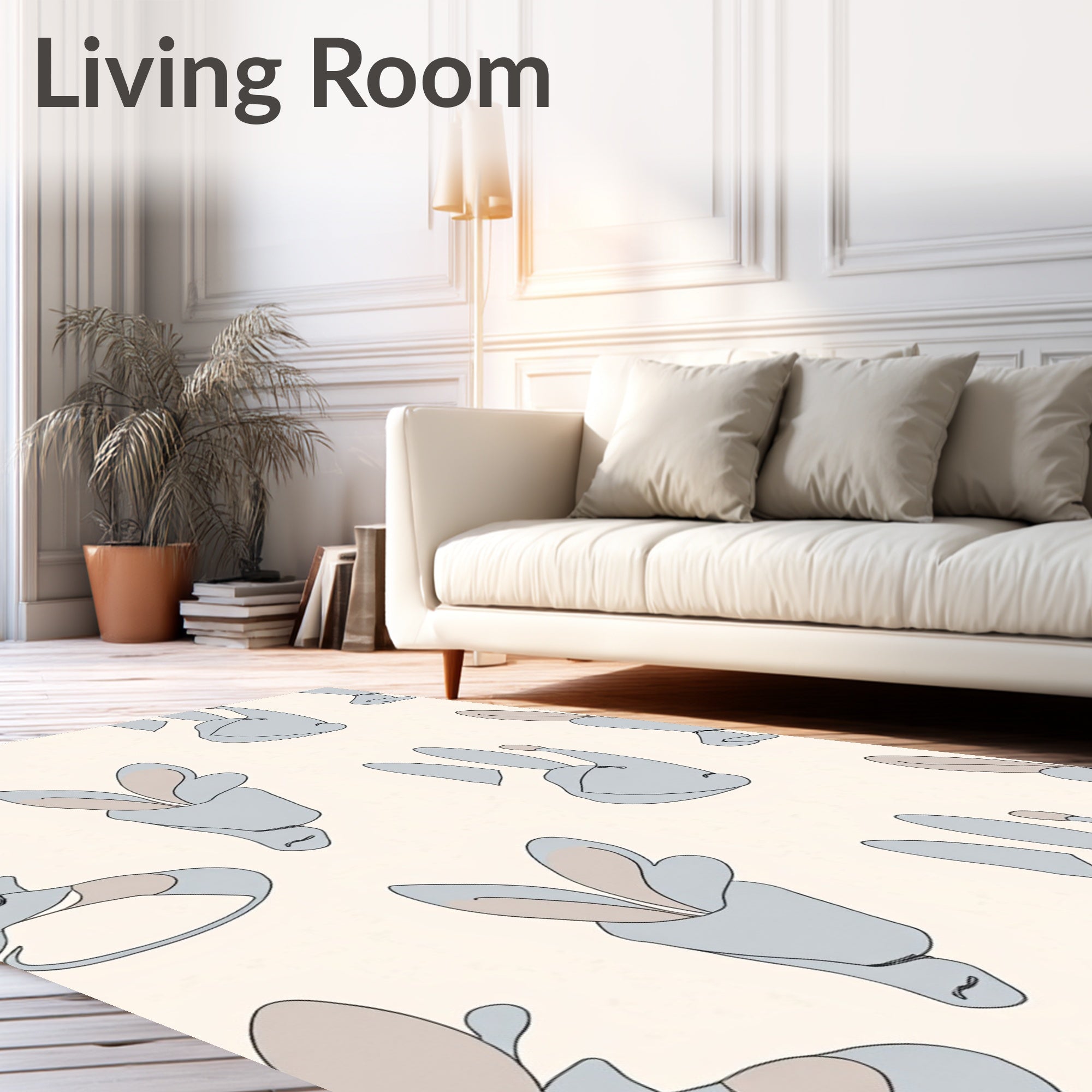 Soft Gray Bunny Silhouette Pattern Rug
