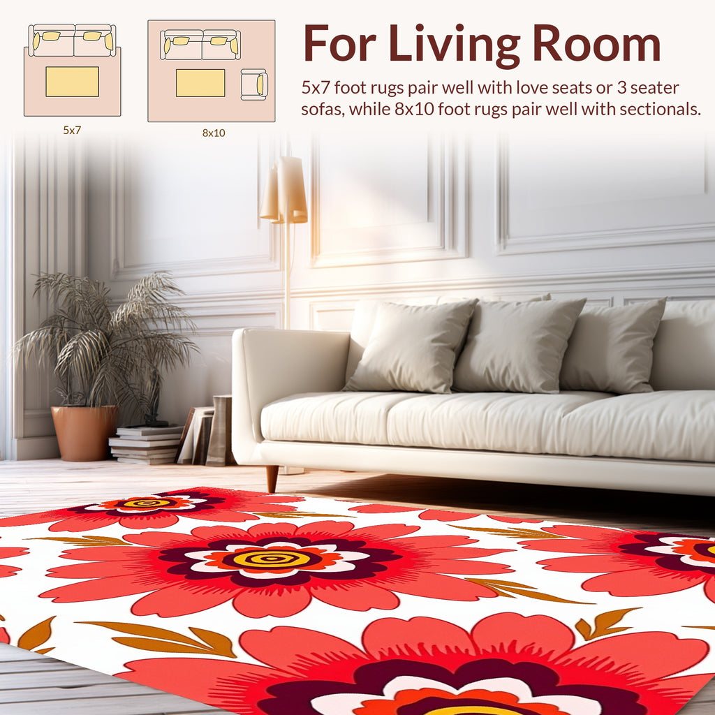 Vibrant Coral Bloom Pattern Design Rug