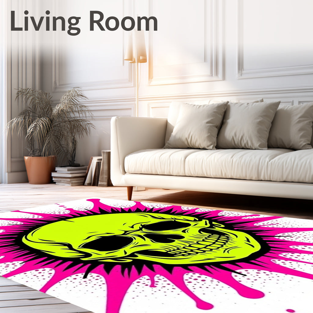 Bold Neon Yellow Skull Burst Rug