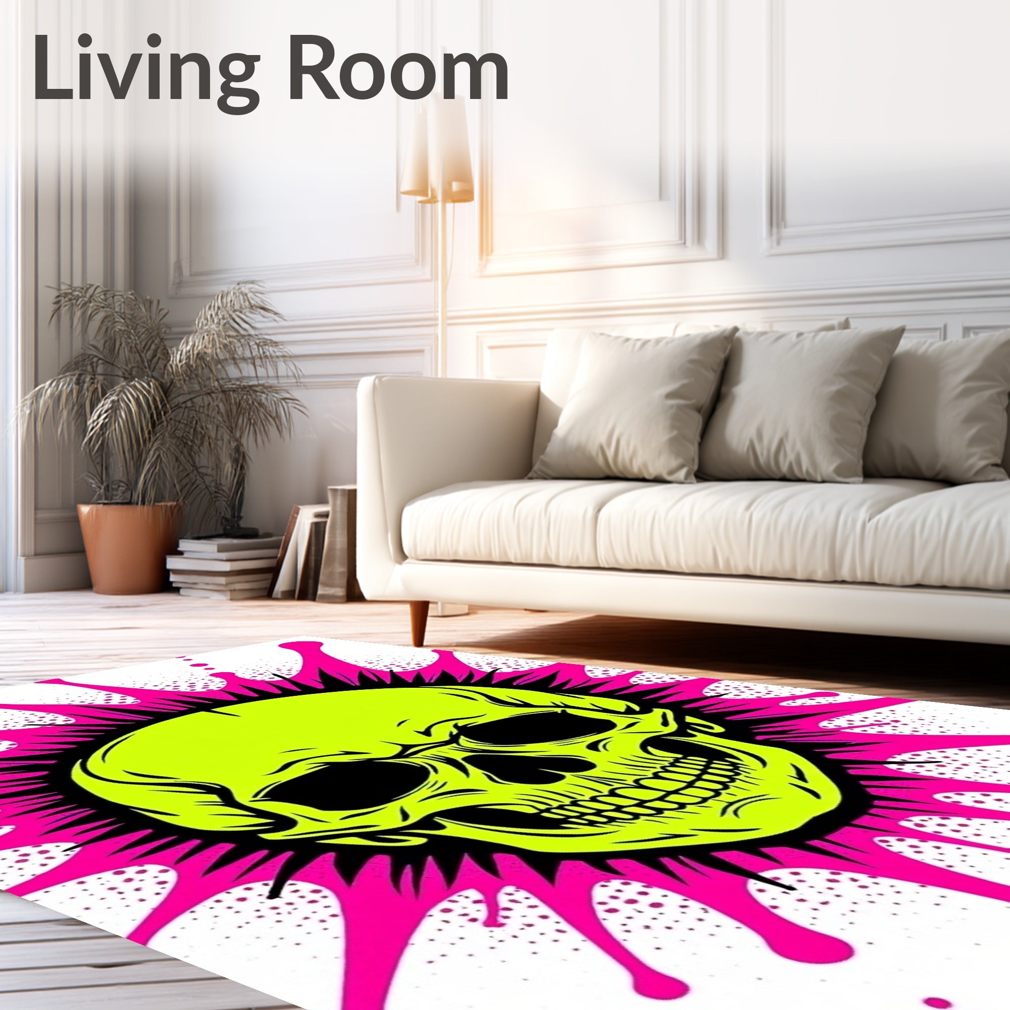 Bold Neon Yellow Skull Burst Rug