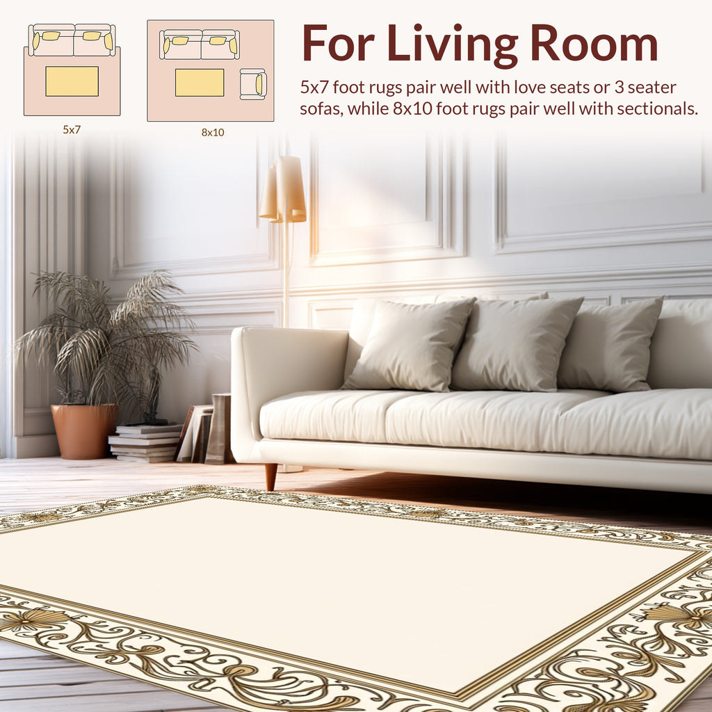 Ornate Floral Scrollwork Border Design Rug