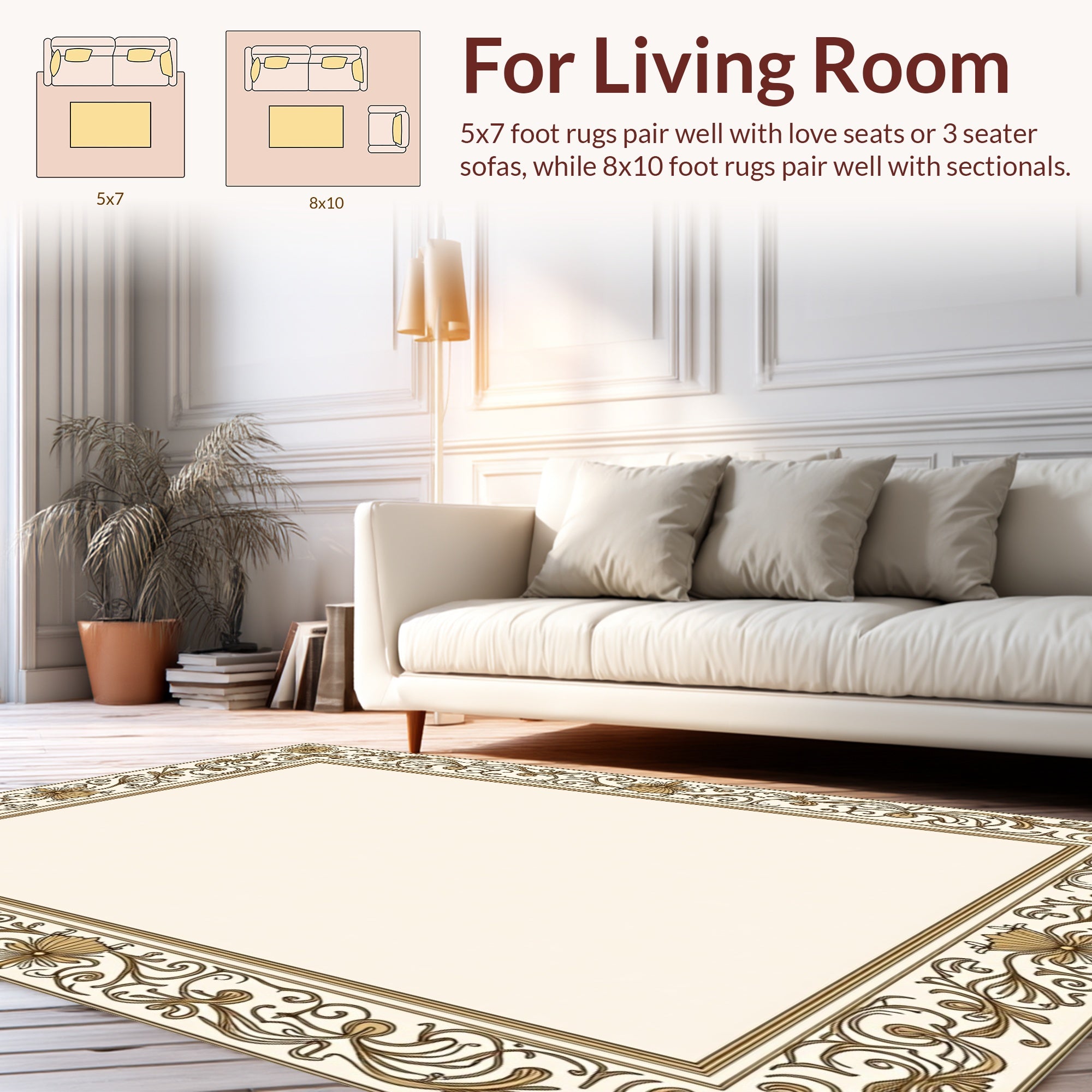 Ornate Floral Scrollwork Border Design Rug