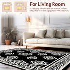 Classic Black White Floral Medallion Rug