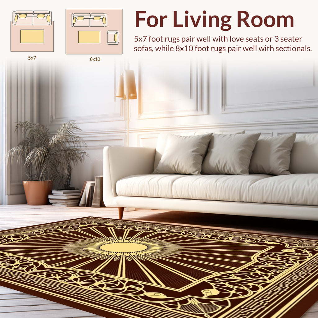 Radiant Sunburst With Geometric Border Design Rug