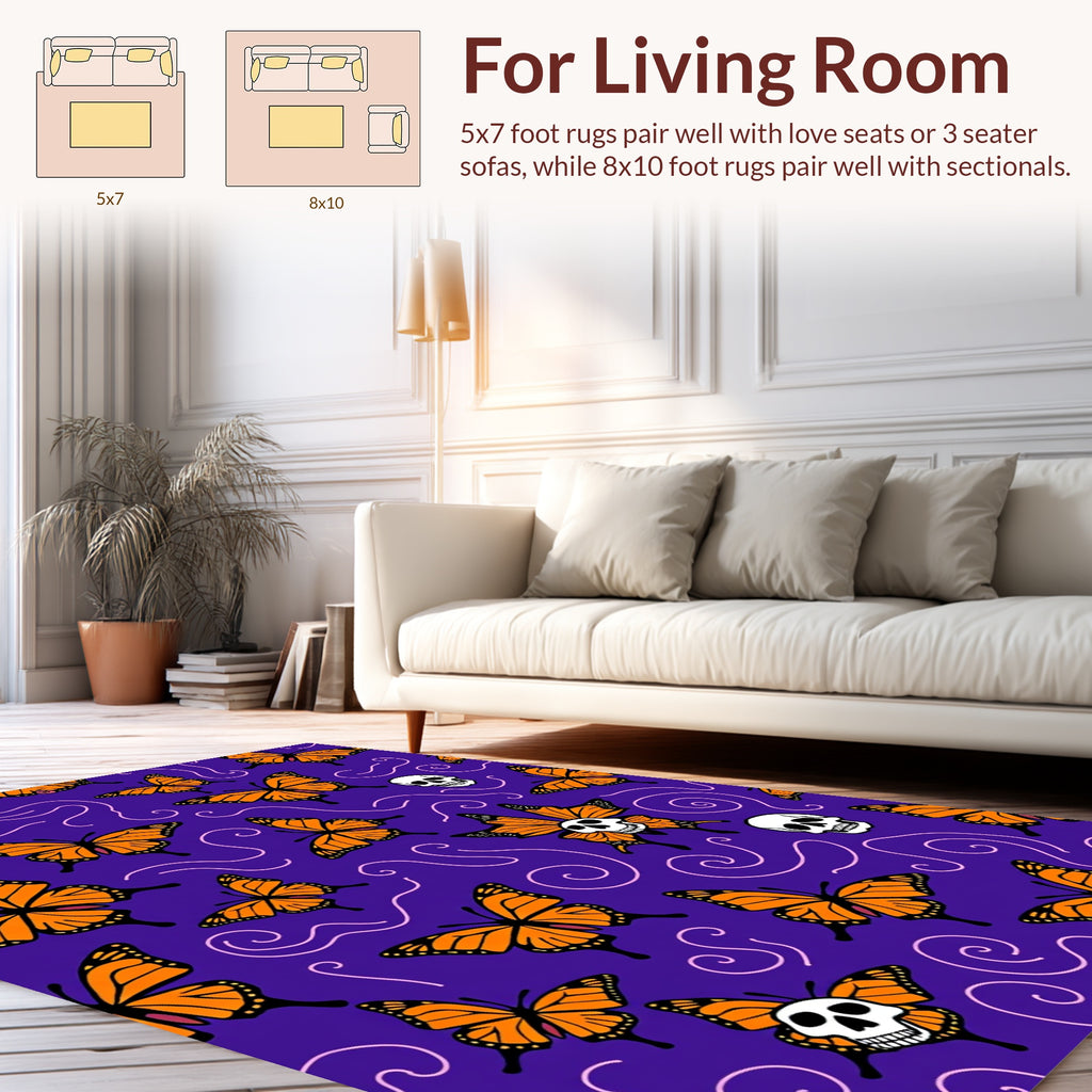 Orange Butterfly Skull Pattern Rug