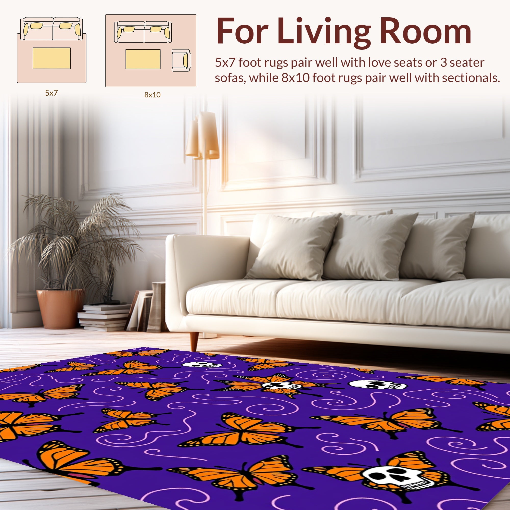 Orange Butterfly Skull Pattern Rug