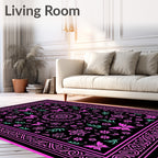 Whimsical Black Pink Butterfly Garden Rug