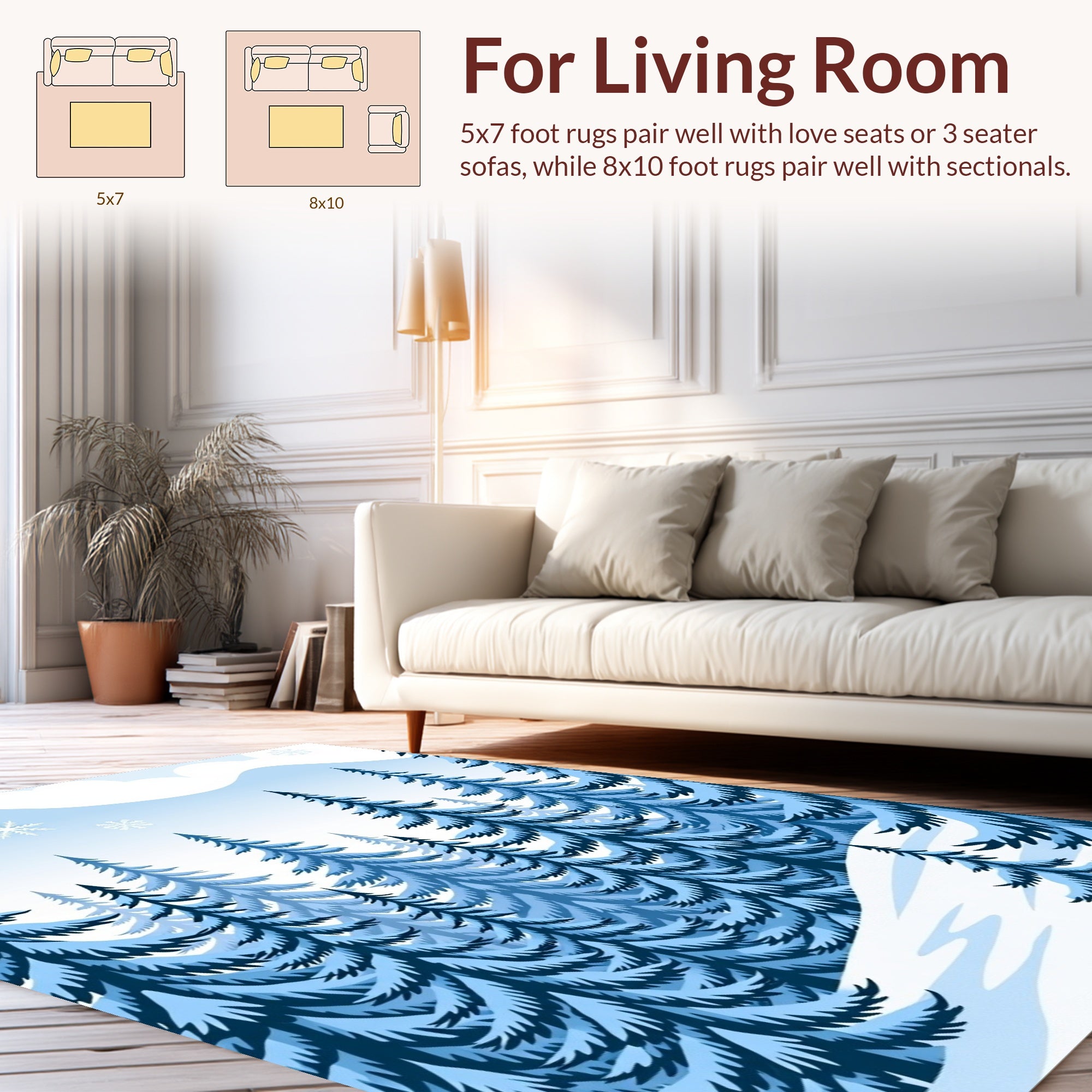 Winter Evergreen Forest Snowflake Scenery Pattern Rug