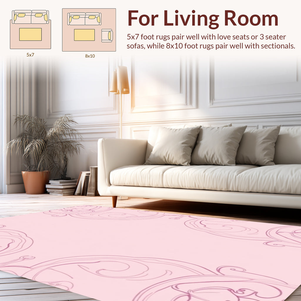 Pink Floral Swirl Line Art Rug