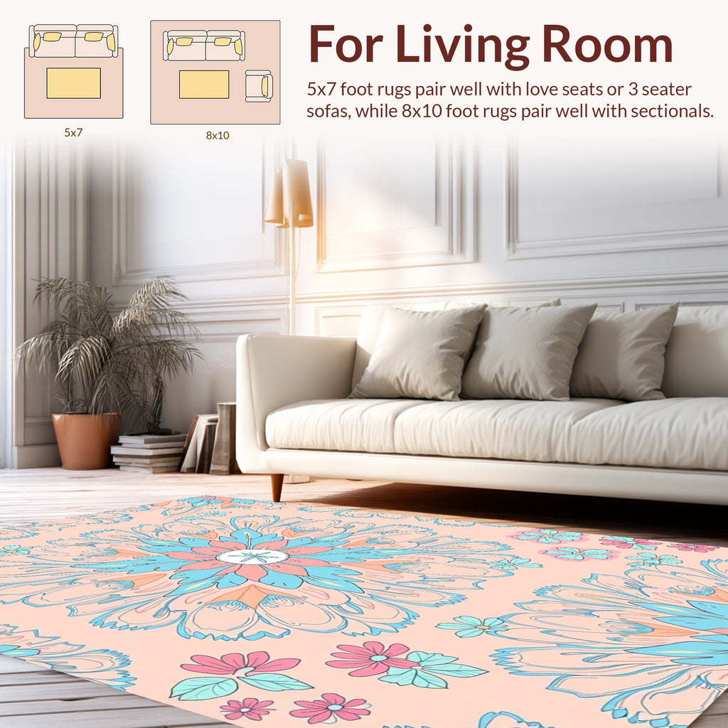 Whimsical Floral Mandala Pattern Rug