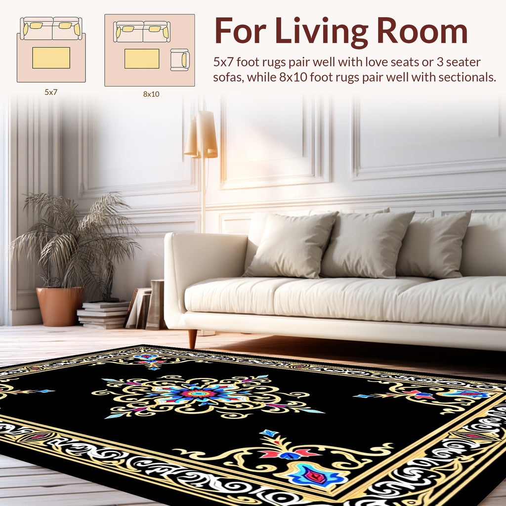 Ornate Floral Black Gold Rug