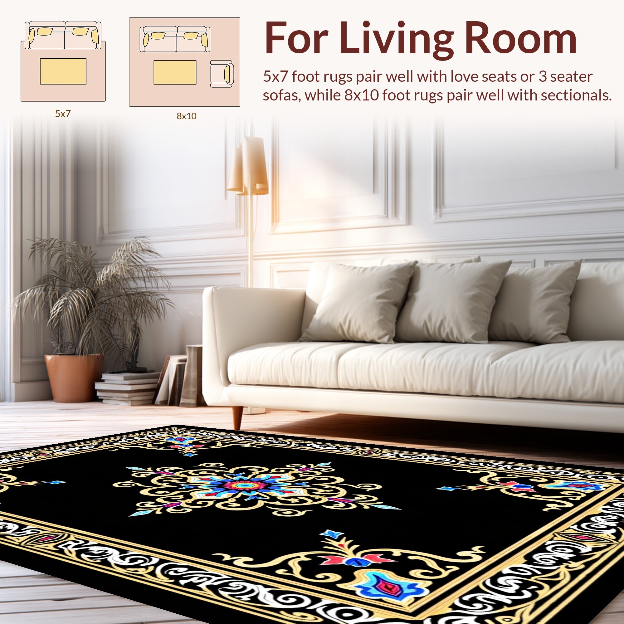 Ornate Floral Black Gold Rug
