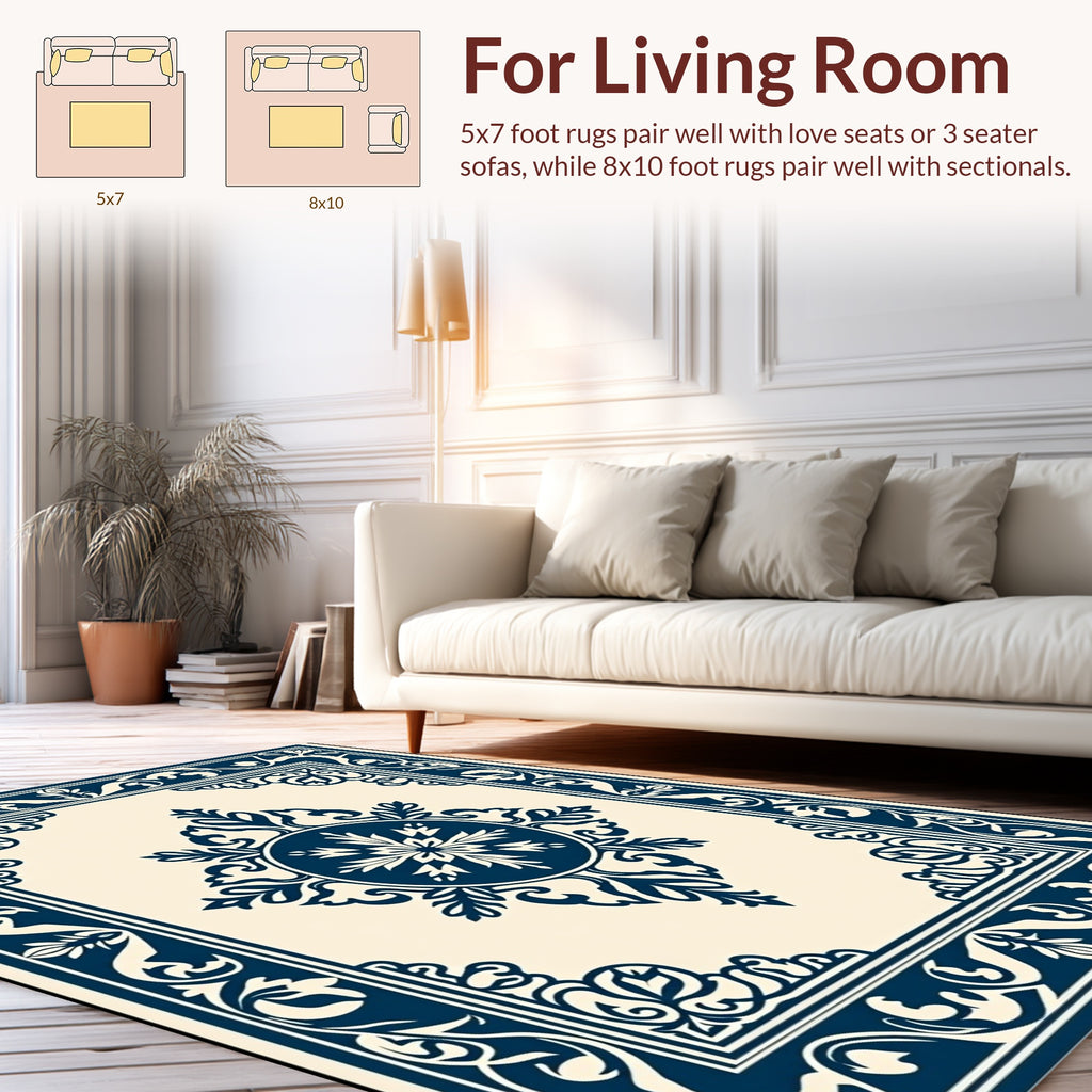 Classic Indigo Floral Medallion Border Rug