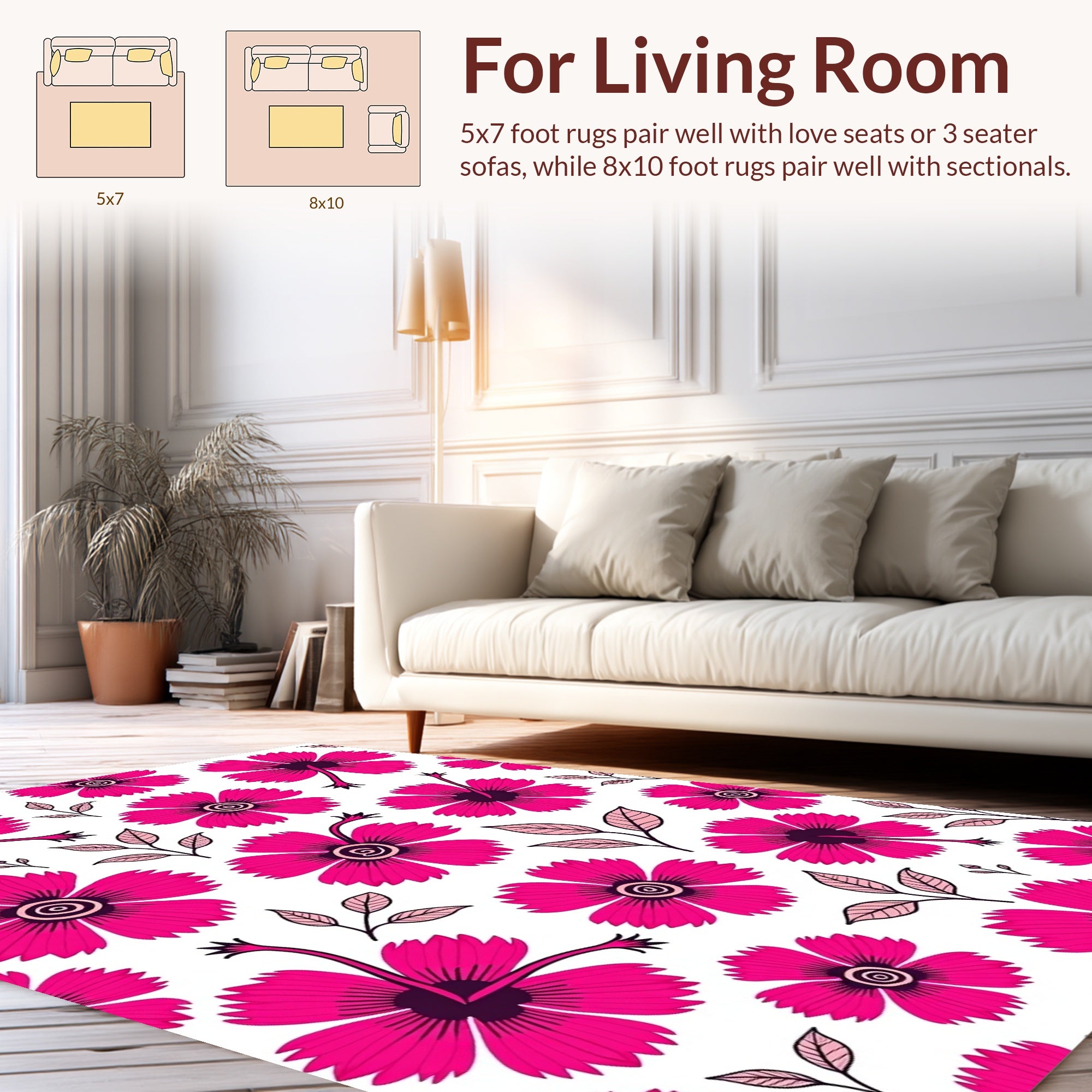 Vibrant Pink Flower Motif Design Rug
