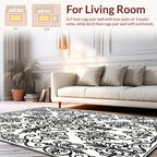 Intricate Black White Floral Scroll Rug