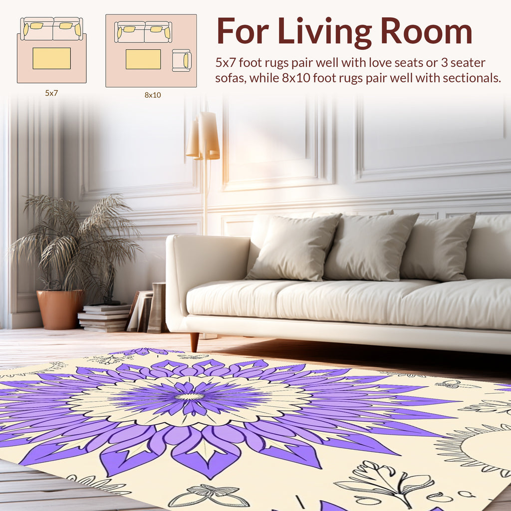 Purple Bloom Butterfly Motif Rug