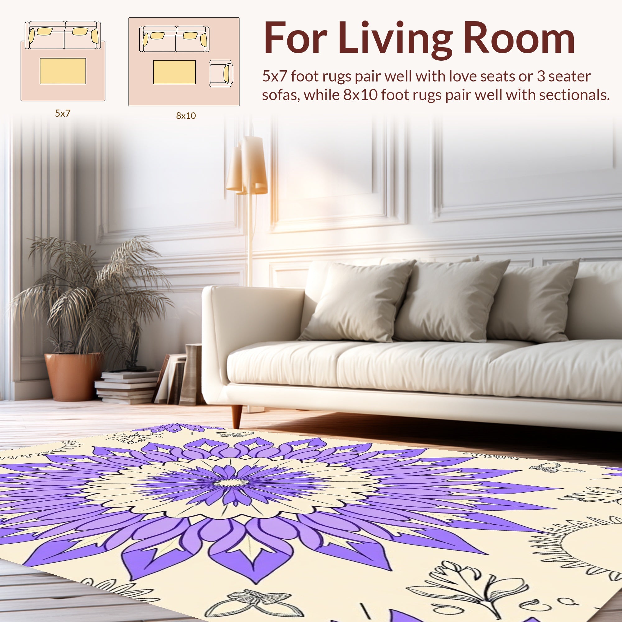 Purple Bloom Butterfly Motif Rug