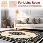 Elegant Black Cream Medallion Design Rug