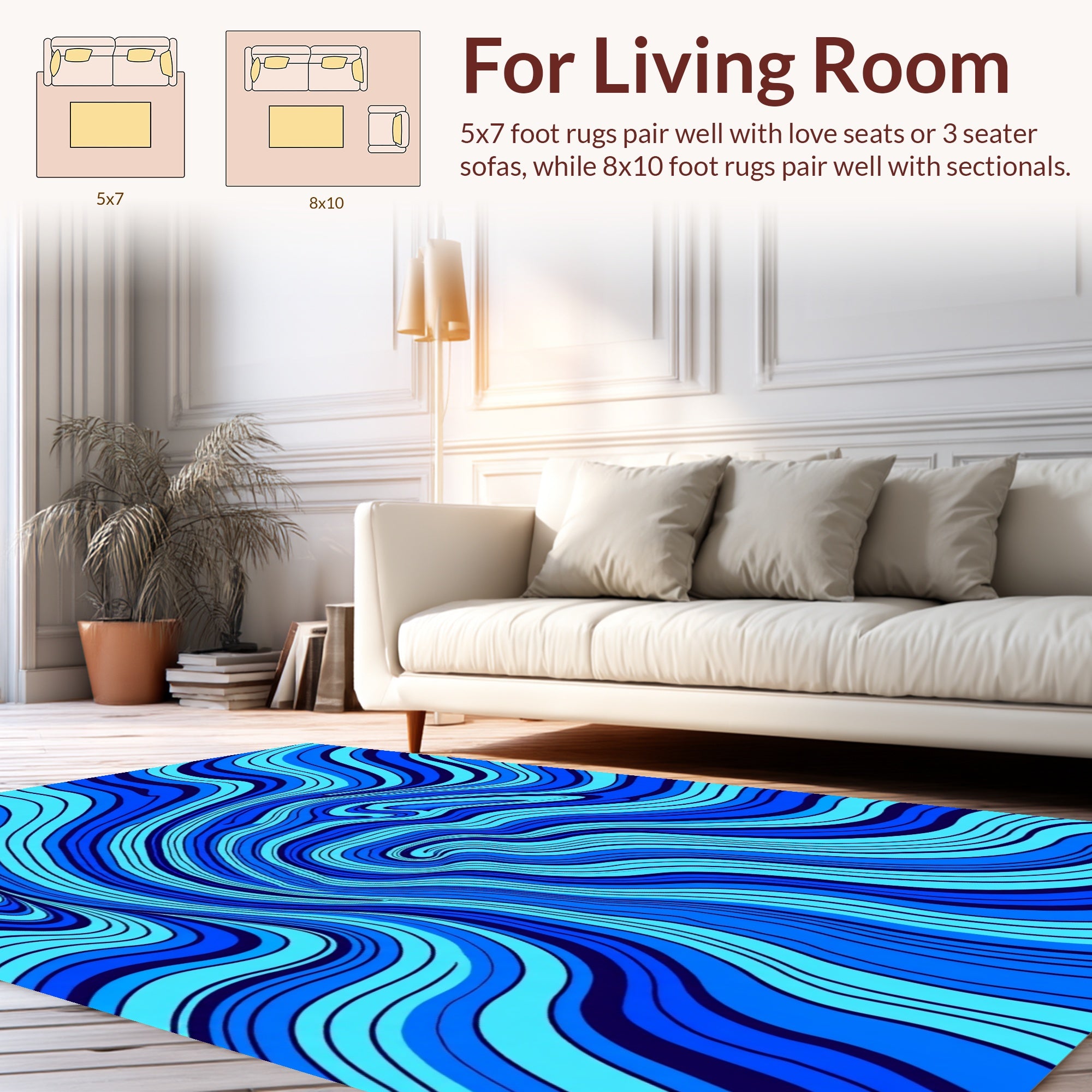 Cool Blue Wavy Stripes Pattern Rug