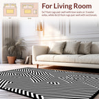 Bold Black White Geometric Stripe Rug