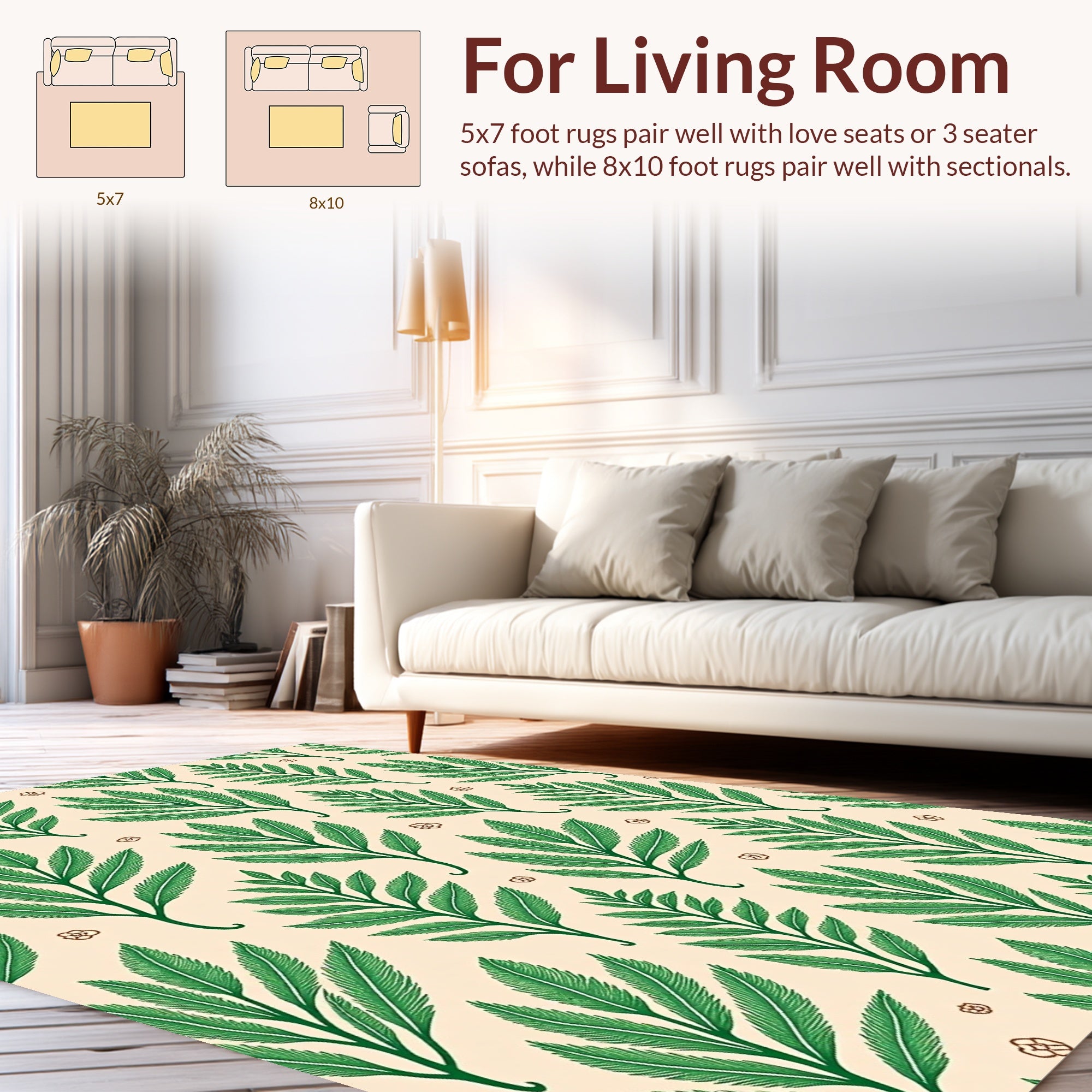 Green Leaf And Small Flower Pattern Rug