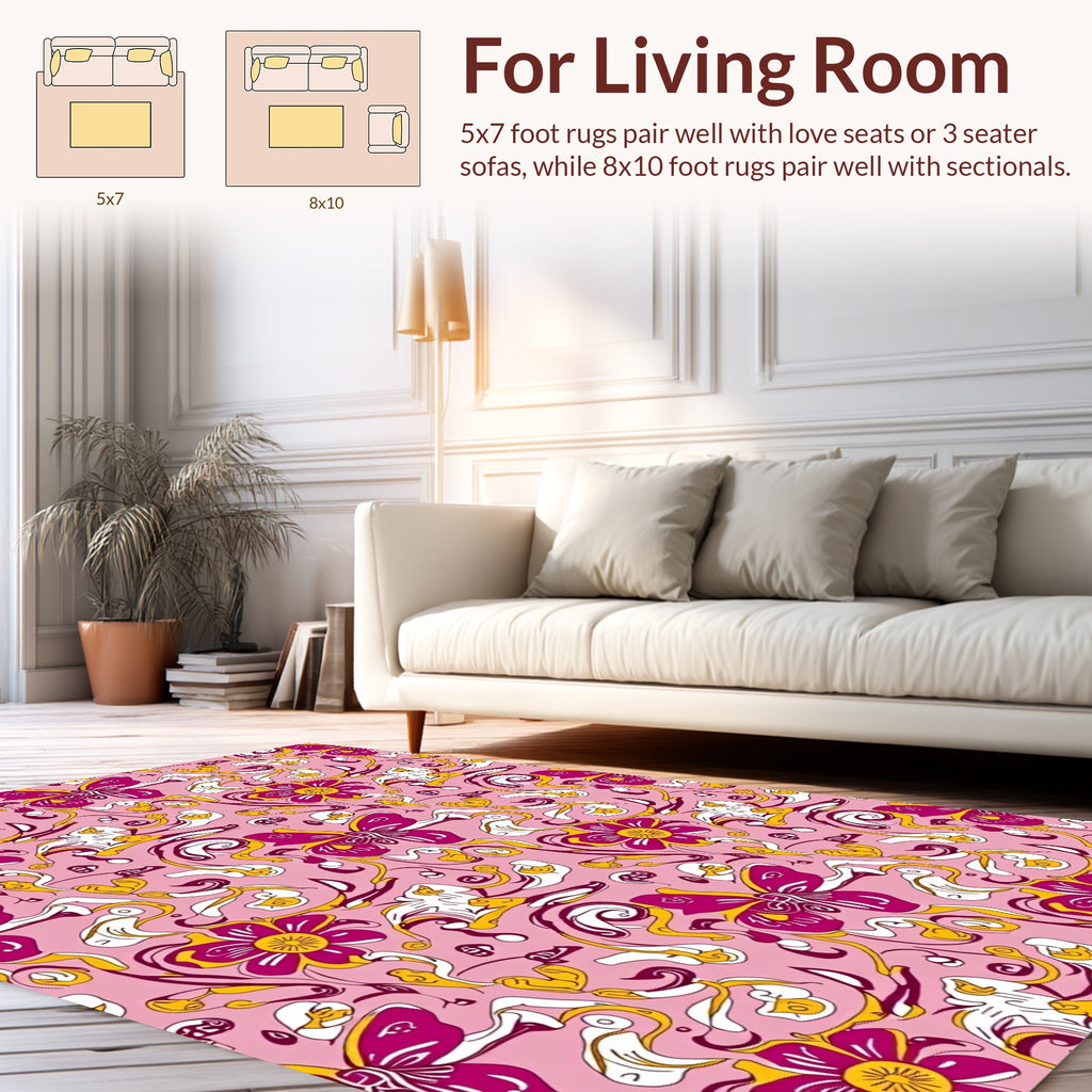 Pink Butterfly Floral Swirl Pattern Rug