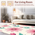 Pink Floral Pattern with Green Leaves Rug